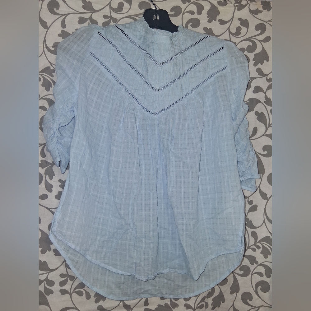 Veronica Beard Blue Relaxed Pleated Blouse